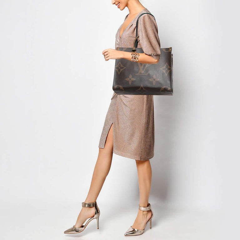 Louis Vuitton Onthego mm Giant Monogram Reverse Canvas Tote Shoulder Bag Brown