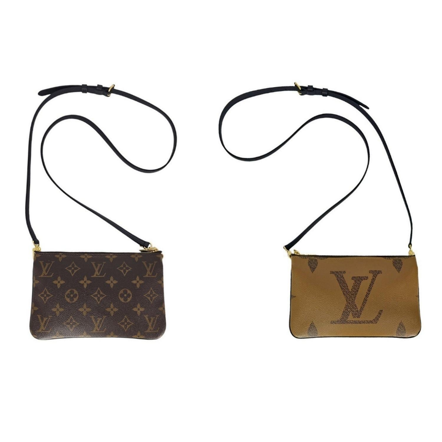 Brown Louis Vuitton Reverse Monogram Giant Double Zip Pochette