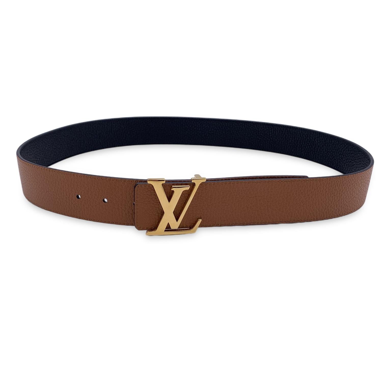 Women's or Men's Louis Vuitton Reversible Black Beige LV Logo Buckle Belt Size 110/44