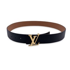 Louis Vuitton Reversible Black Beige LV Logo Buckle Belt Size 90/36