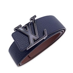Louis Vuitton Reversible Blue Brown LV Tilt Buckle Belt Size 90/36