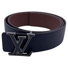 Louis Vuitton Reversible Blue Brown LV Tilt Buckle Belt Size 90/36