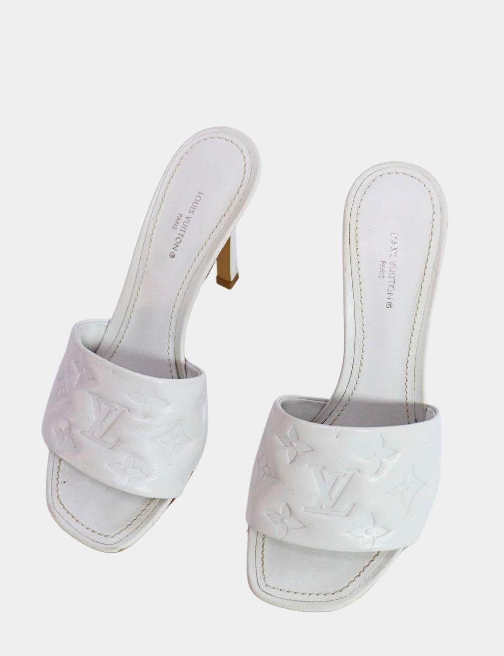 Louis Vuitton Revival Mules, Features the iconic monogram pattern, square toe and slender heels.

Material: Leather
Size: EU 37
Heel Height: 9.5cm
Overall Condition: Good
Interior Condition: Signs of use
Exterior Condition: Light scratches
*Includes