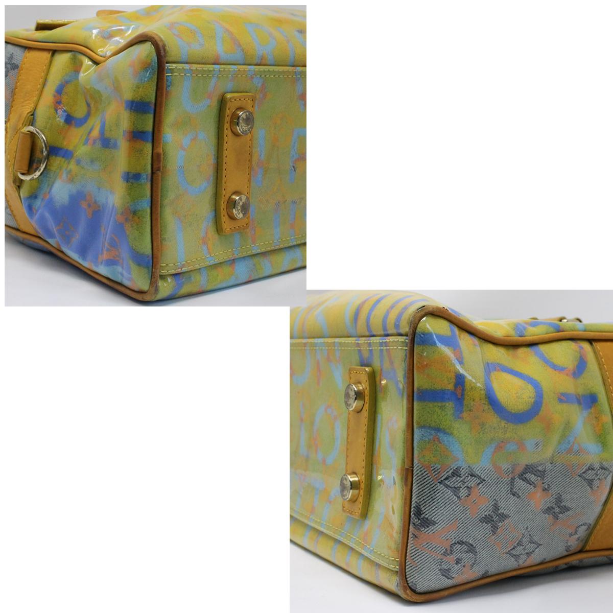 Brand: Louis Vuitton
Model: Richard Prince Jaune Denim Jaune
Size: Medium
Color: Multi – Yellow and Blue
Style: Weenender PM Bag
Date Code: MI1018
Materials: Denim Coated Exterior with Cowhide Leather Trim
Handles: Cowhide Leather Rolled handles;