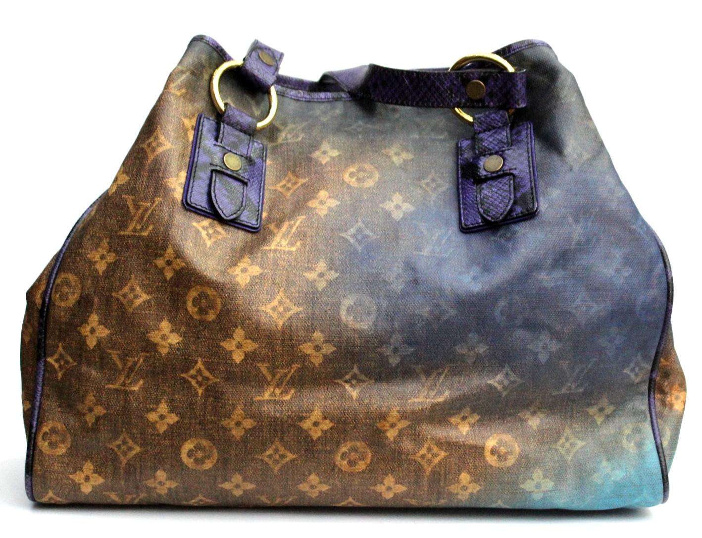 This ultra-spacious Louis Vuitton Limited Edition Richard Prince Mixed Violet Duderanch Oversized Tote Bag is cleverly constructed. Emblazoned with jokes dear to the artist, the Graduate Jokes is crafted of acid colored Monogram canvas with rare