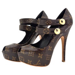 Louis Vuitton Ritual Fetish LV Monogram Maryjane Platform Peep Toe Pumps 37