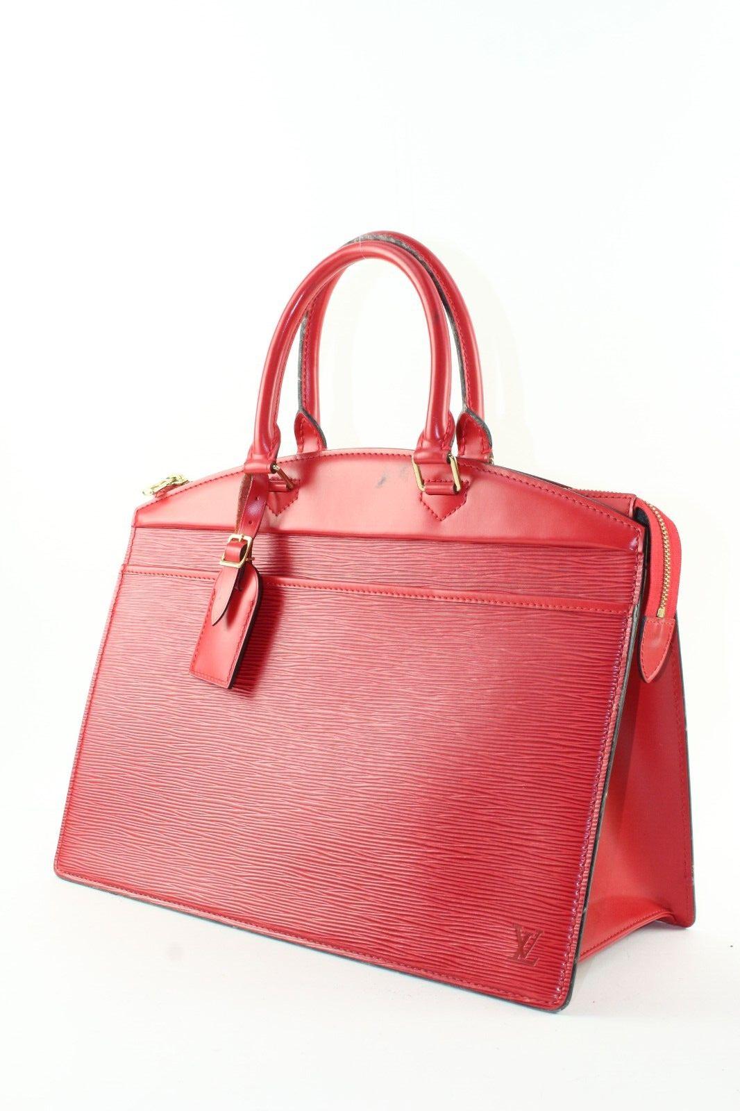 Louis Vuitton Riviera Top Handle Red Leather Monogram Epi 4LV1212K In Fair Condition For Sale In Dix hills, NY
