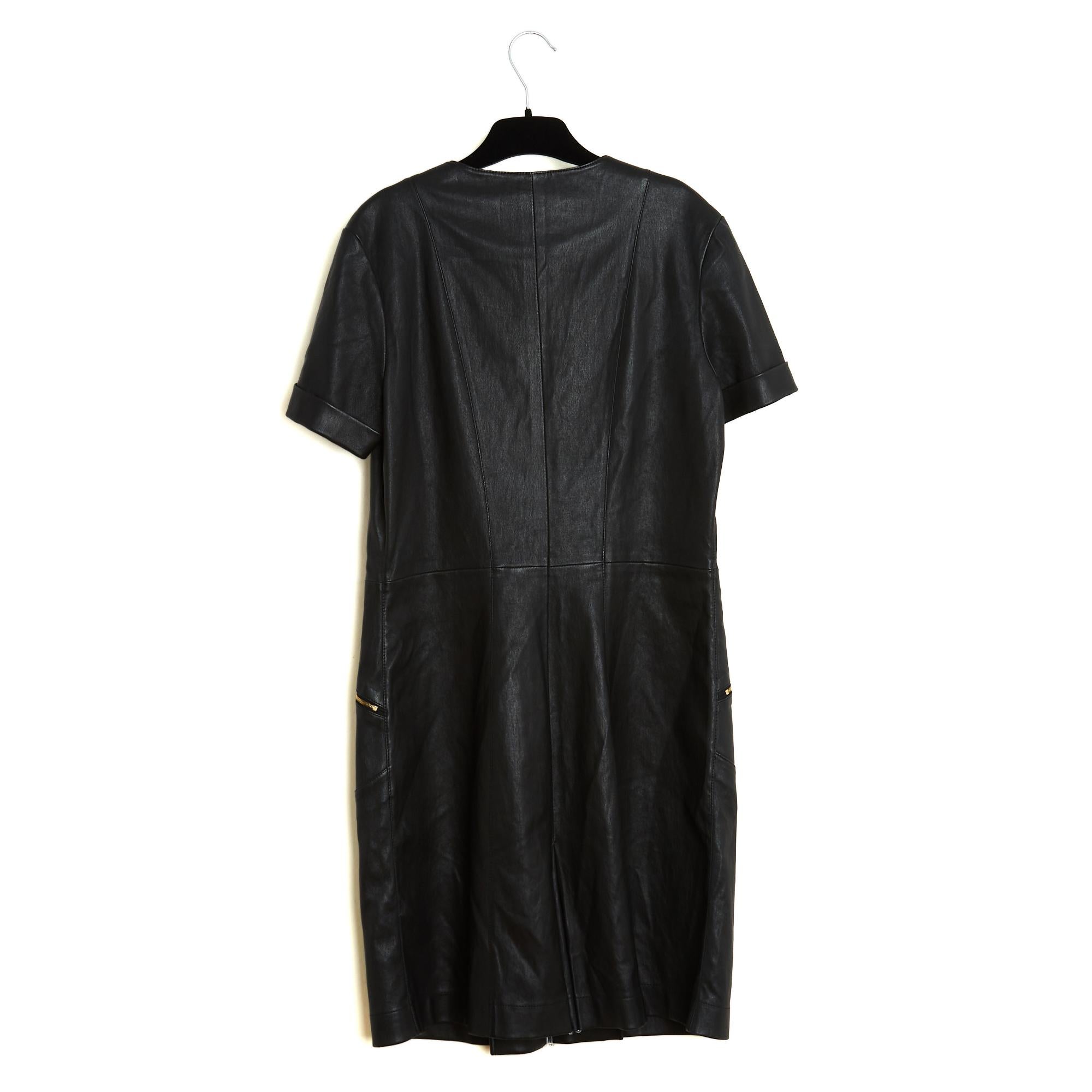 Louis Vuitton Robe Cuir Noir FR42 Pelle Nera Abito Minimal UK14 US12 in vendita 2