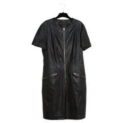 Louis Vuitton Robe Cuir Noir FR42 Black Leather Minimal Dress UK14 US12
