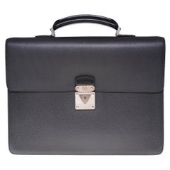 Louis Vuitton "Robusto" Satchel in grey Taïga leather and silver hardware