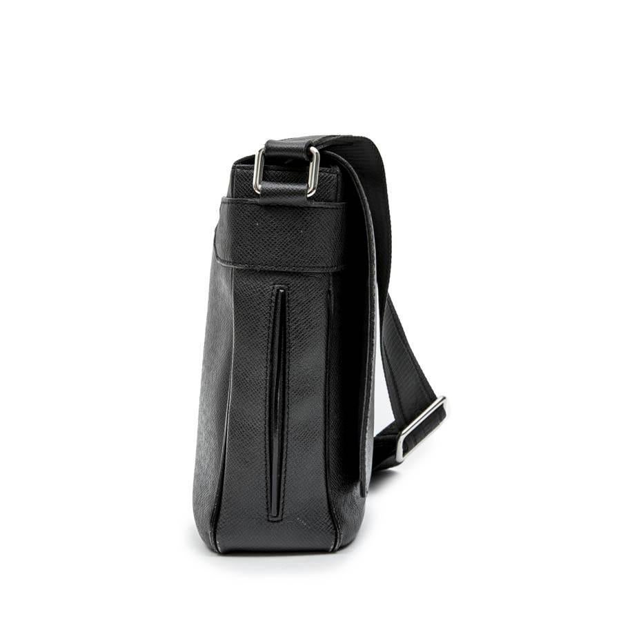 Black LOUIS VUITTON 'Roman' Flap Bag in Slate Color Taiga Leather