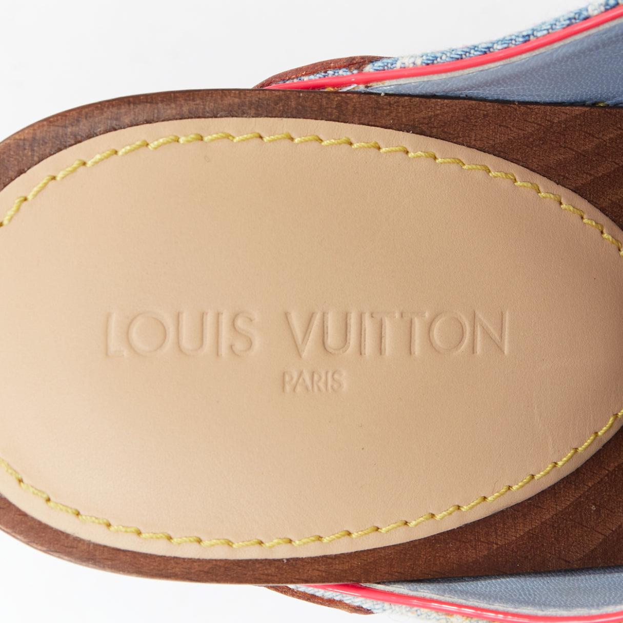 LOUIS VUITTON Rosa 2010 blue denim pink stitch monogram mules EU37.5 4