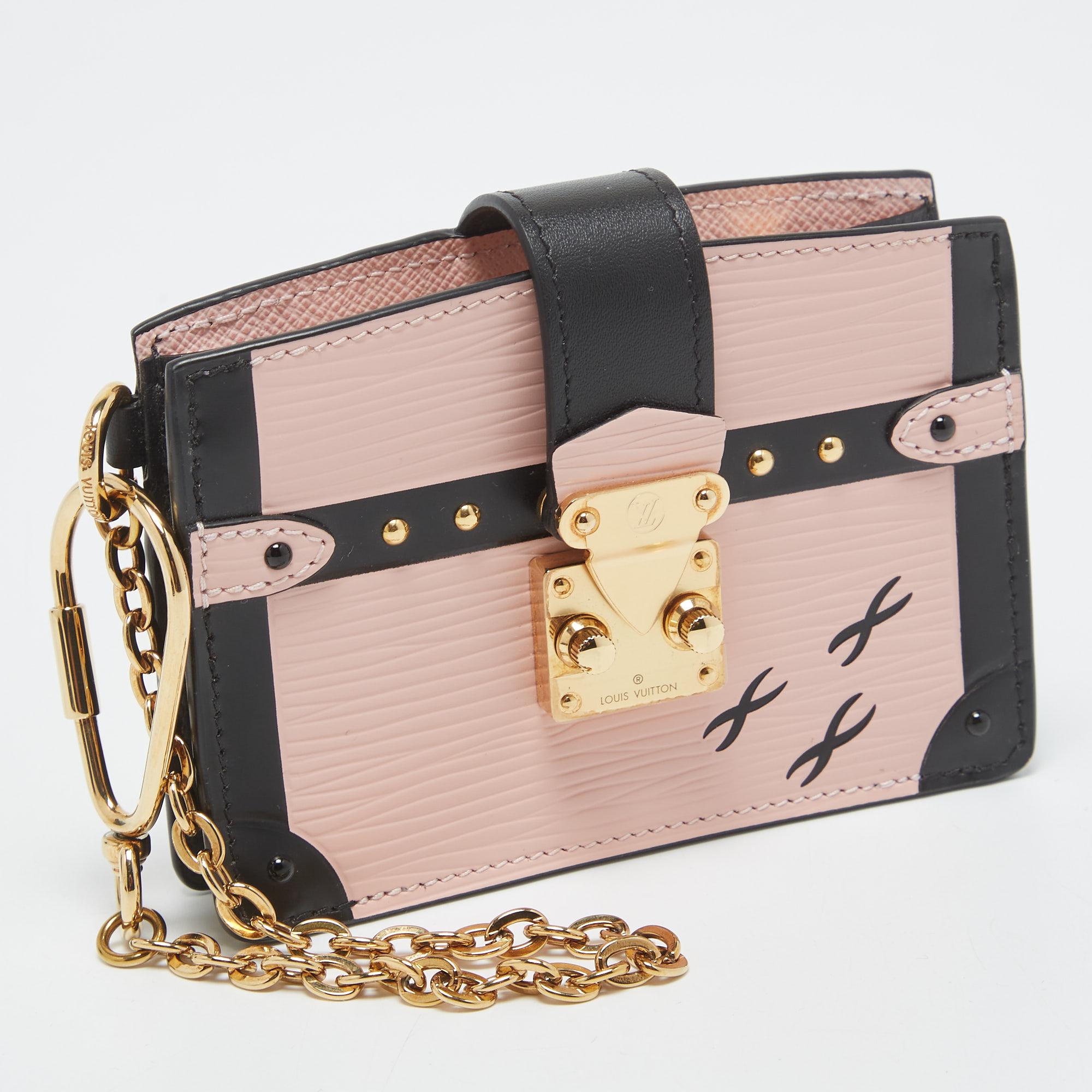 Women's Louis Vuitton Rose Ballerine/Black Epi Leather Trunk Multicartes Wallet