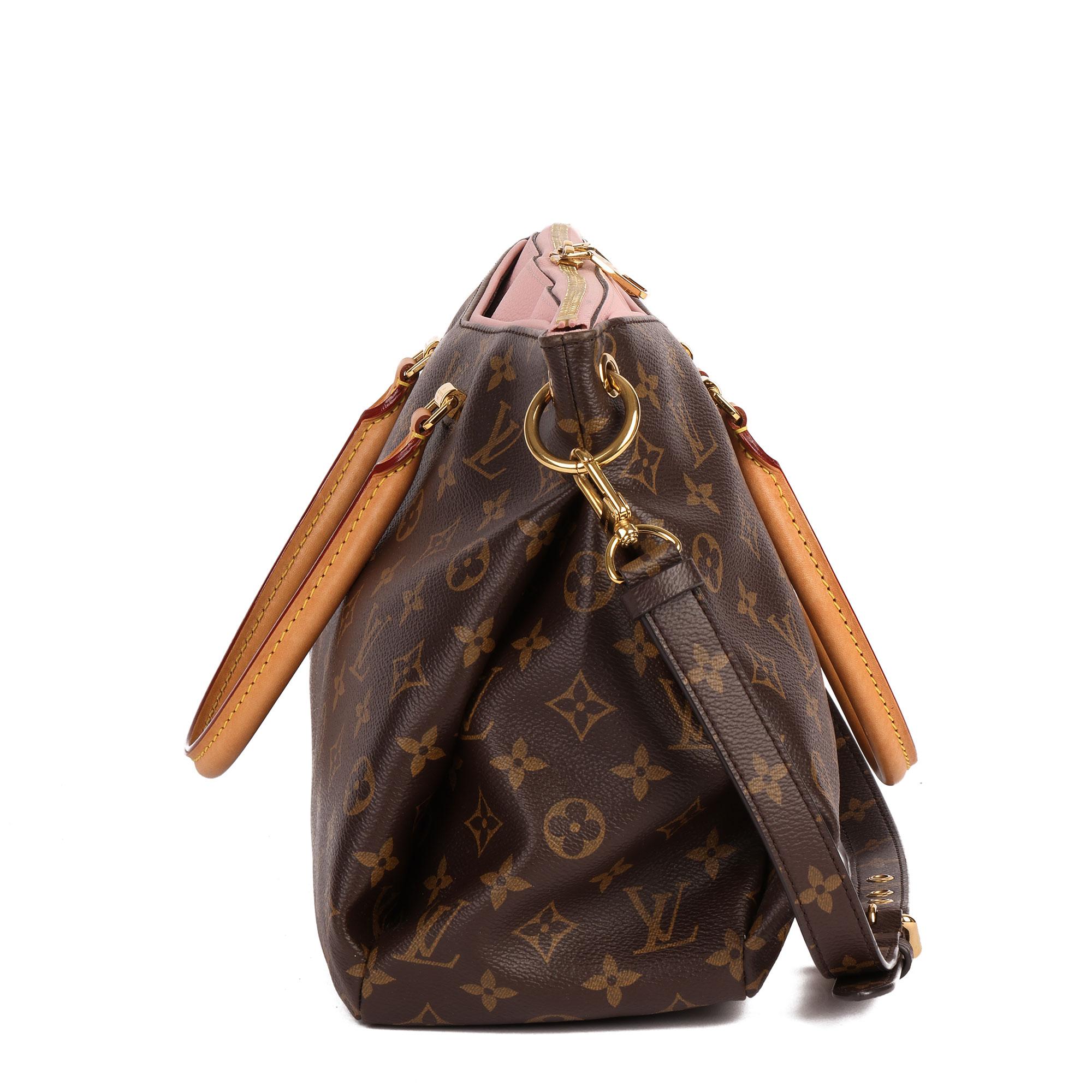 Louis Vuitton Rose Ballerine Kalbsleder:: braunes Monogramm-Leinwand:: Vachetta Pallas MM 7