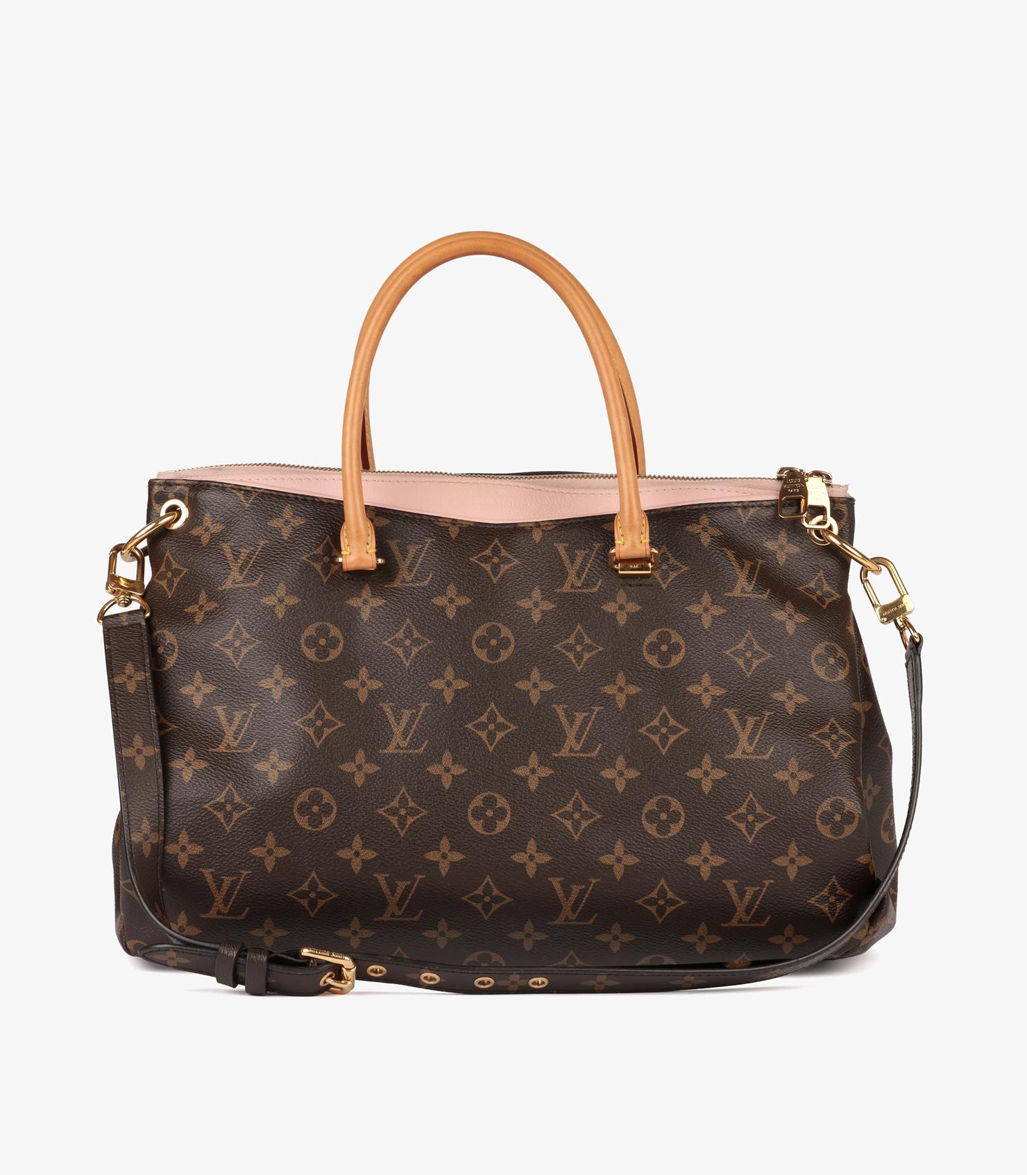Louis Vuitton Rose Ballerine Calfskin Leather 
Brown Monogram Pallas MM in vendita