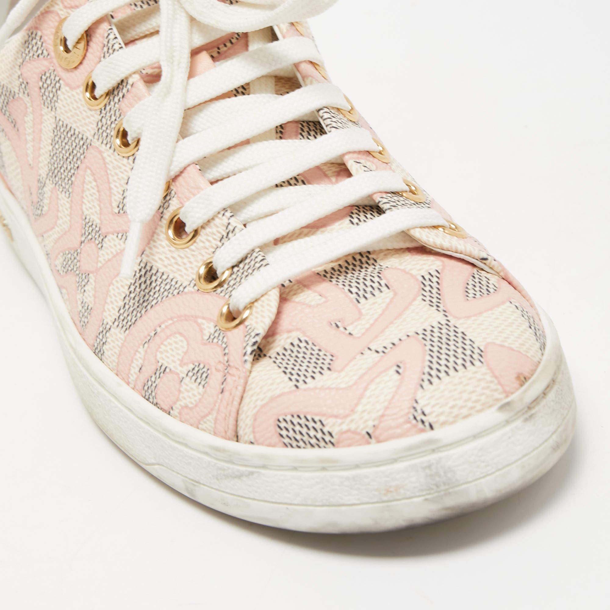Louis Vuitton Rose Ballerine Damier Azur Tahitienne Bora Bora Sneakers Size 37 In Good Condition In Dubai, Al Qouz 2
