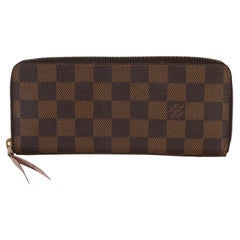 Louis Vuitton Rose Ballerine Damier Ebene Canvas Clemence Zippy Wallet