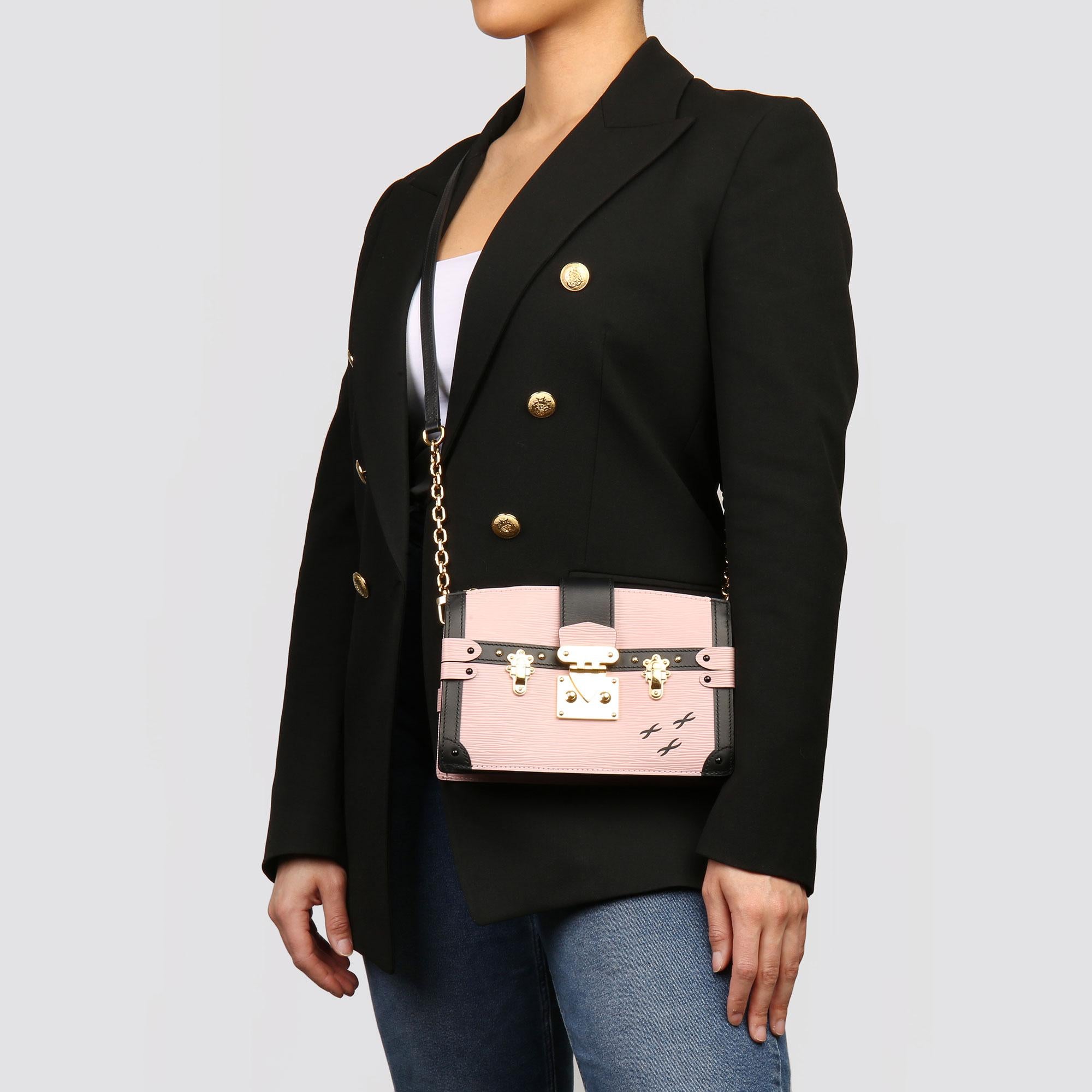 Louis Vuitton Rose Ballerine Epi Leather & Black Calfskin Leather Trunk Clutch  4