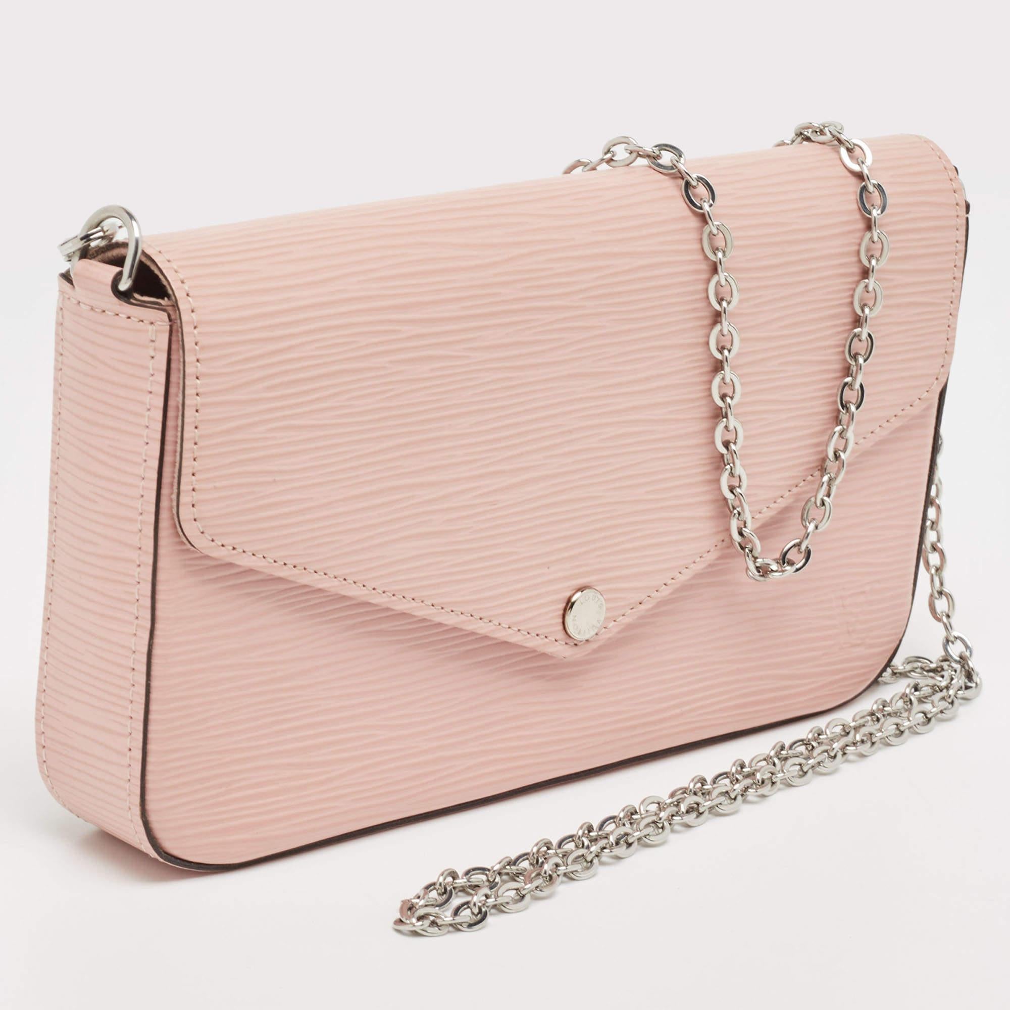 Louis Vuitton Rose Ballerine Epi Leather Pochette Felicie Bag For Sale 7