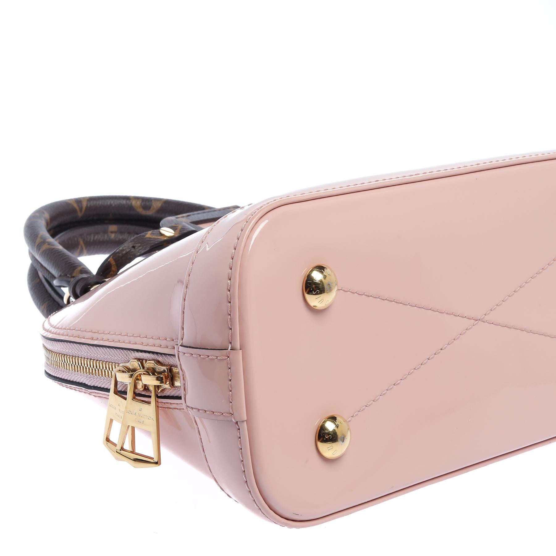 Louis Vuitton Rose Ballerine Patent Leather Alma BB Bag In Good Condition In Dubai, Al Qouz 2