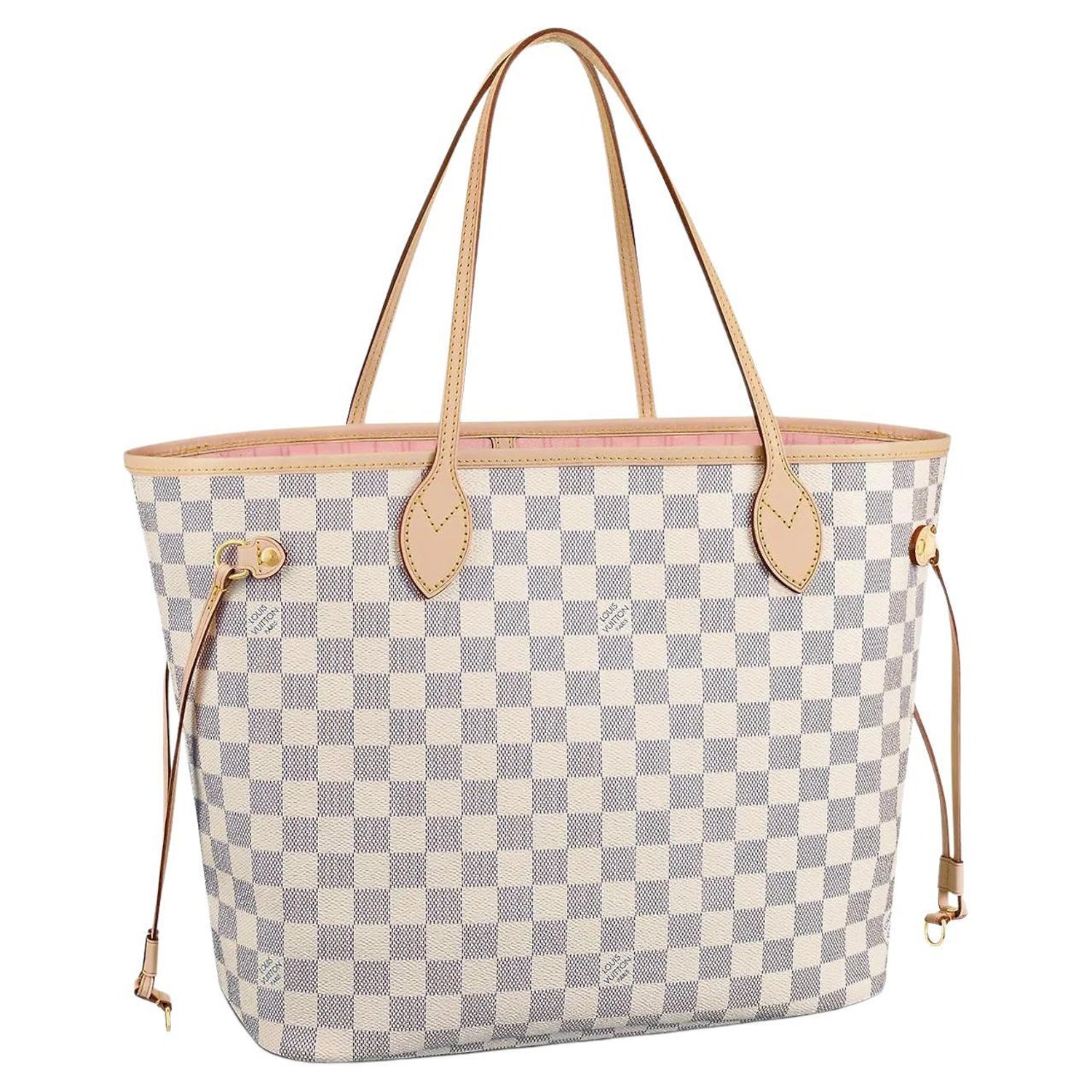 Louis Vuitton Rose Ballerine Pink Damier Azur Coated Canvas Neverfull MM  For Sale at 1stDibs