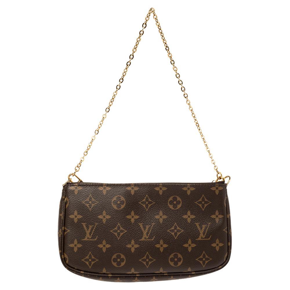 Handy and stylish, this pochette is from the house of Louis Vuitton. It has been crafted from monogram coated canvas and comes with a top zipper that reveals a canvas-lined interior which will house the essentials you cannot do without. The pochette