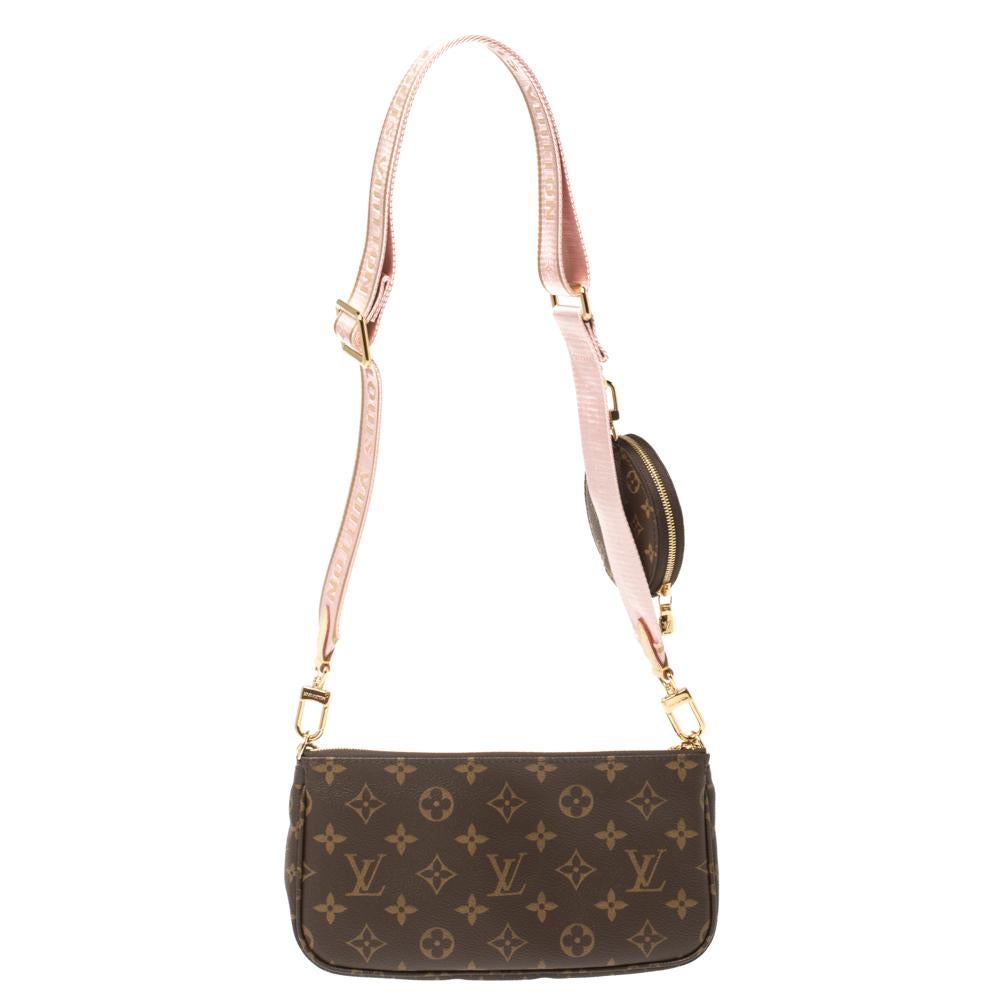 Handy and stylish, this pochette is from the house of Louis Vuitton. It has been crafted from monogram coated canvas and comes with a top zipper that reveals a canvas-lined interior which will house the essentials you cannot do without. The pochette