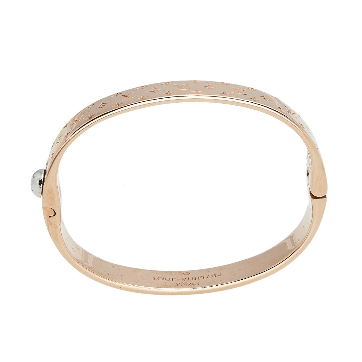 Contemporary Louis Vuitton Rose Gold Tone Nanogram Cuff Bracelet S
