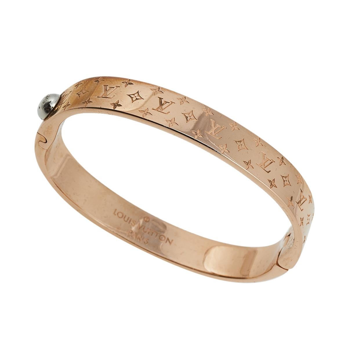 Women's Louis Vuitton Rose Gold Tone Nanogram Cuff Bracelet S