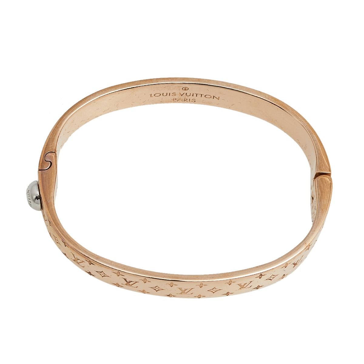 Louis Vuitton Rose Gold Tone Nanogram Cuff Bracelet S 1