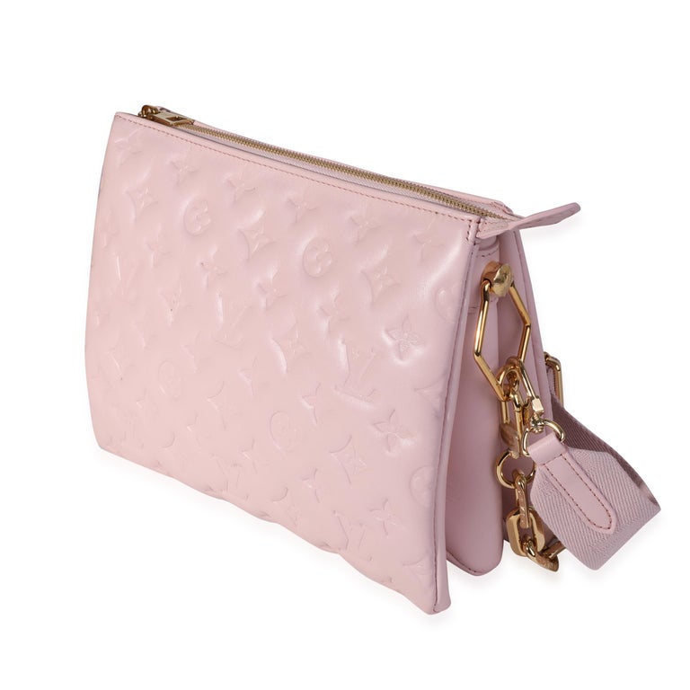 Louis Vuitton Rose Pink Monogram Embossed Lambskin Coussin PM In Excellent Condition For Sale In New York, NY