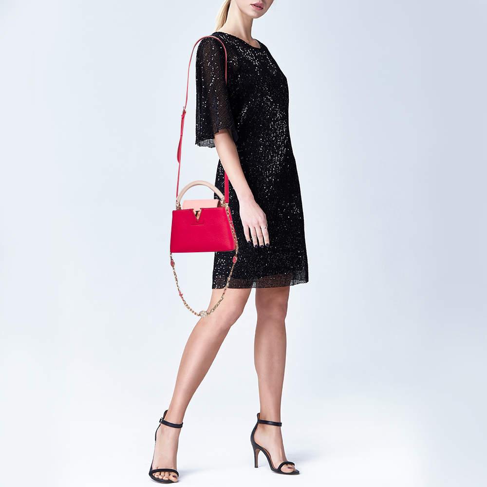 Louis Vuitton Rose Pondichéry Pink Taurillon Leather Capucines Mini Bag In New Condition In Dubai, Al Qouz 2