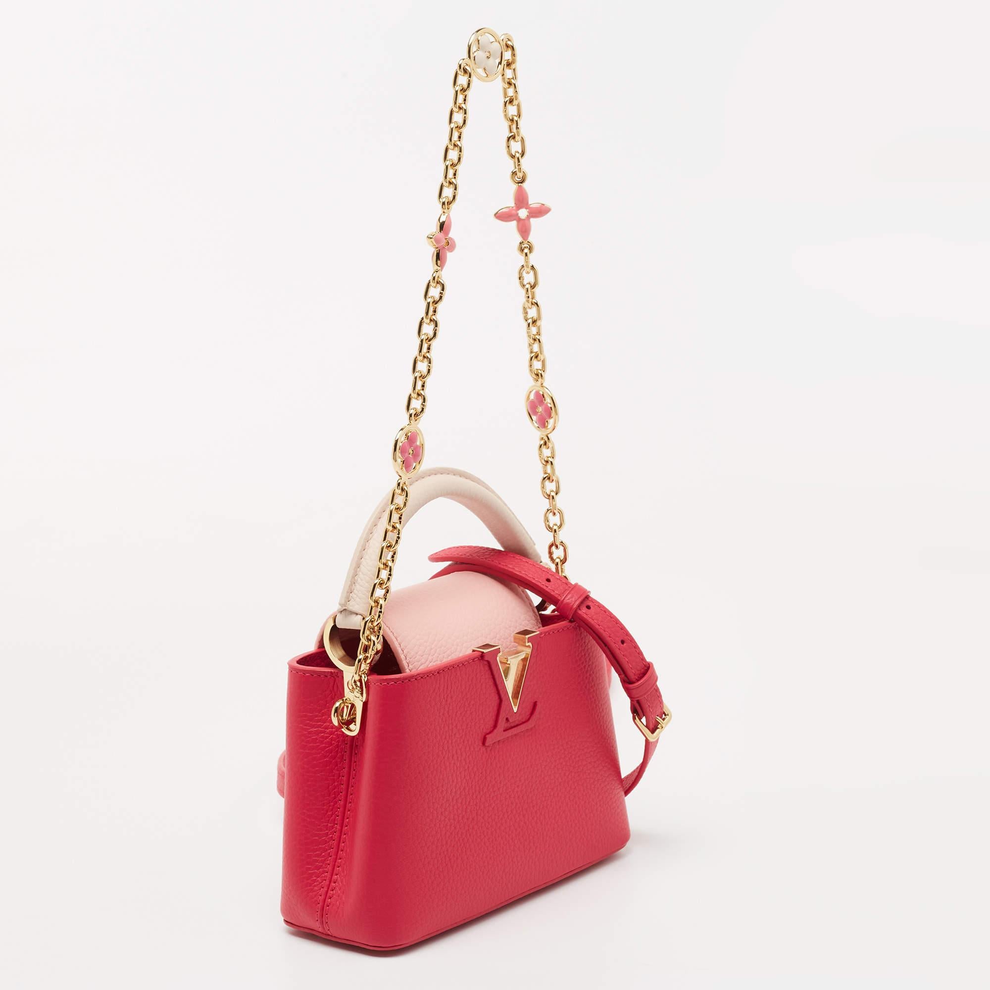 Women's Louis Vuitton Rose Pondichéry Pink Taurillon Leather Capucines Mini Bag