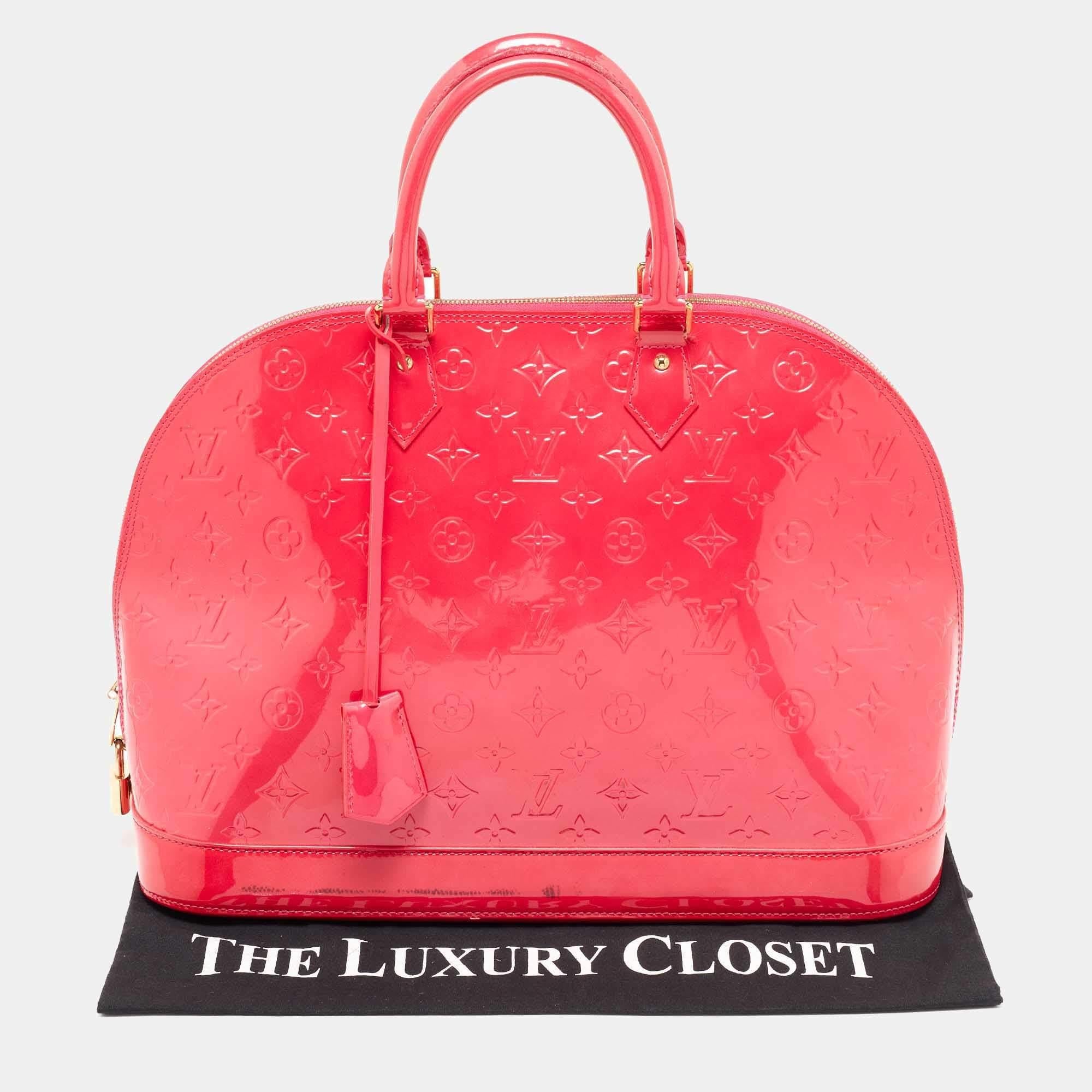 Louis Vuitton Rose Pop Monogram Vernis Alma GM Bag For Sale 15