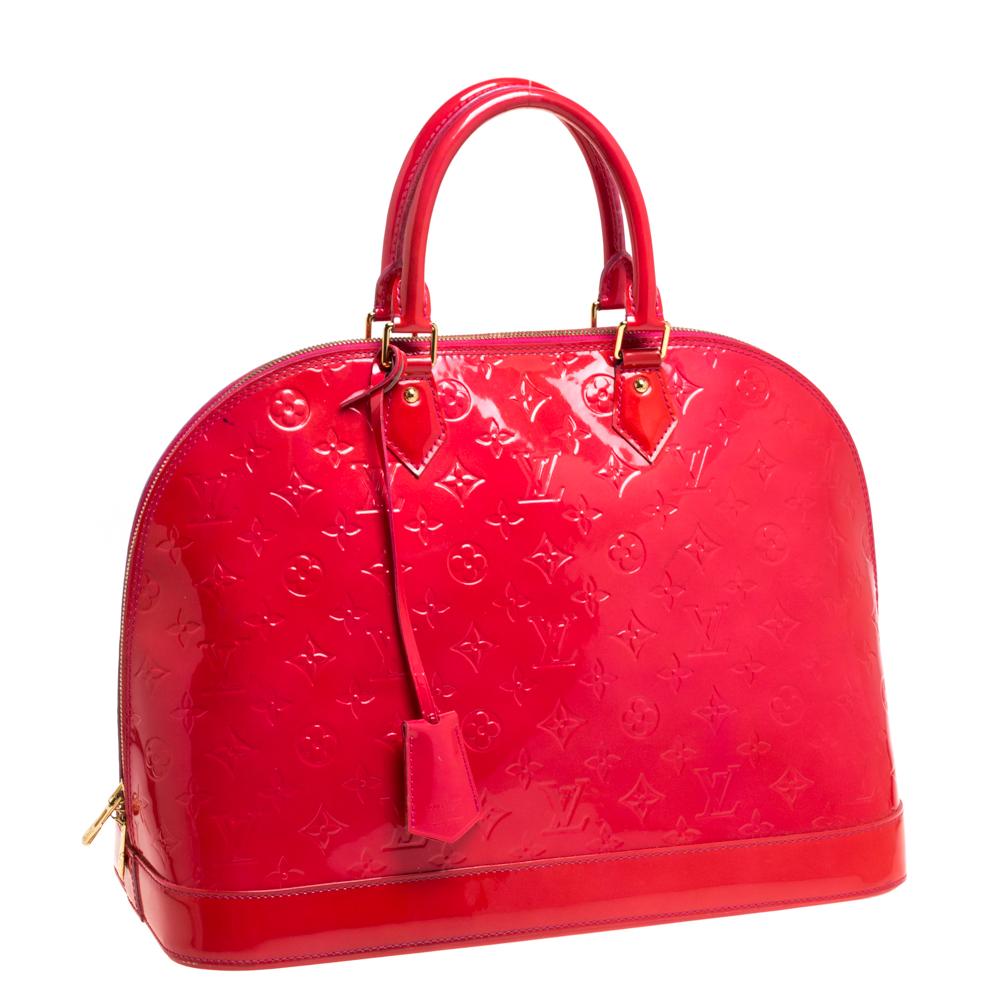 Red Louis Vuitton Rose Pop Monogram Vernis Alma GM Bag
