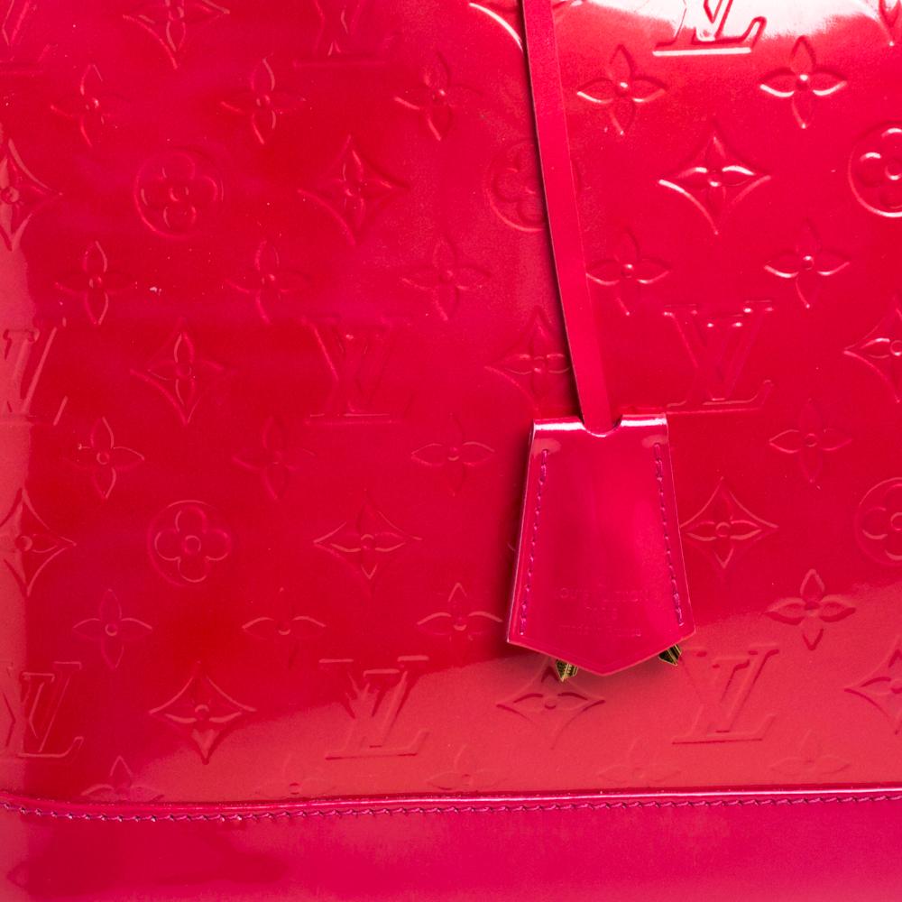 Red Louis Vuitton Rose Pop Monogram Vernis Alma GM Bag