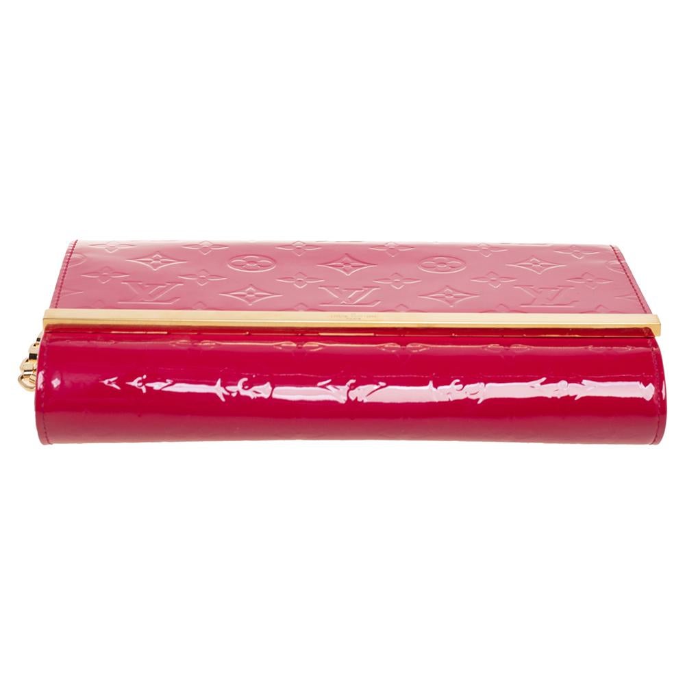 Red Louis Vuitton Rose Pop Monogram Vernis Ana Clutch Bag