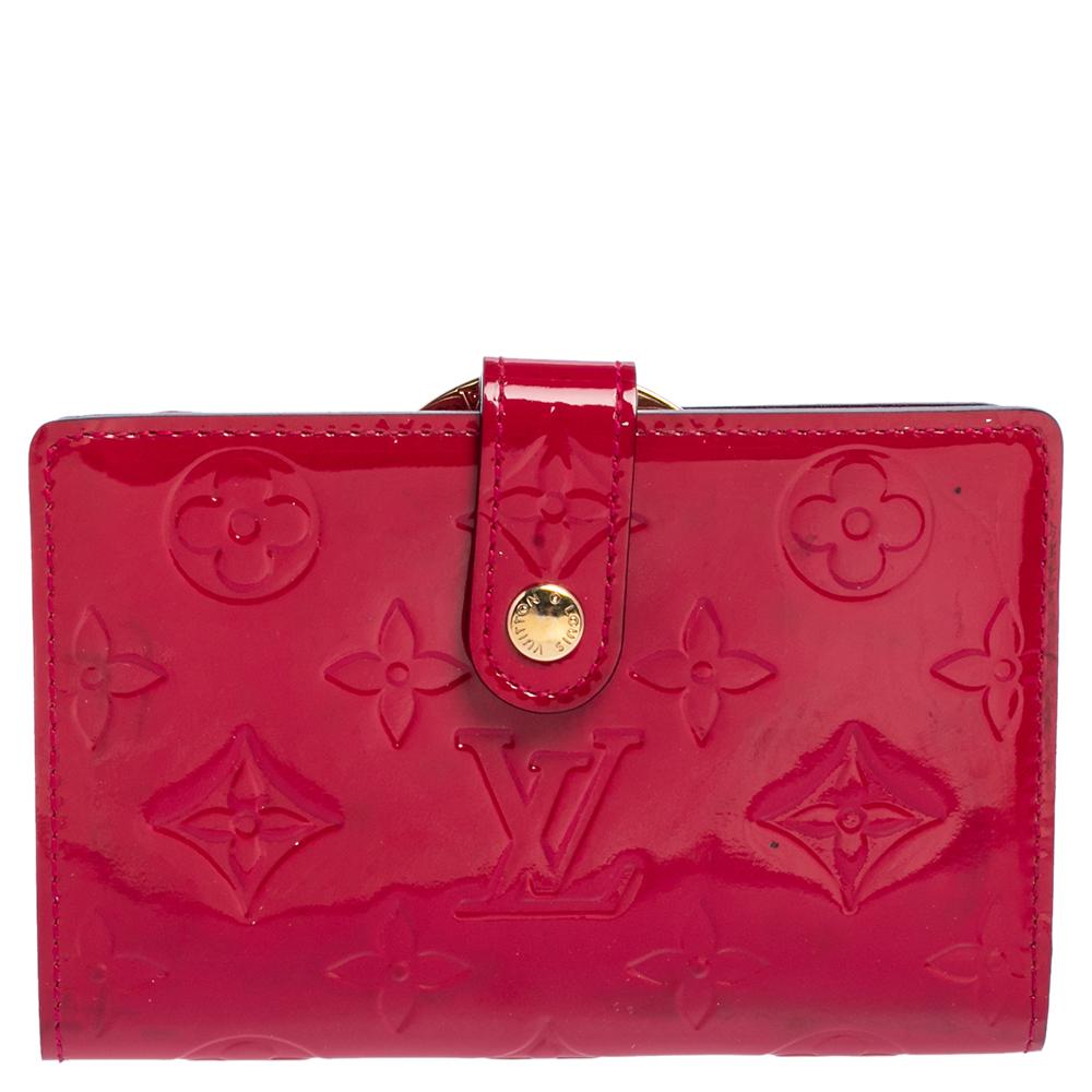 Red Louis Vuitton Rose Pop Monogram Vernis Port Feuille Vienoise French Purse Wallet