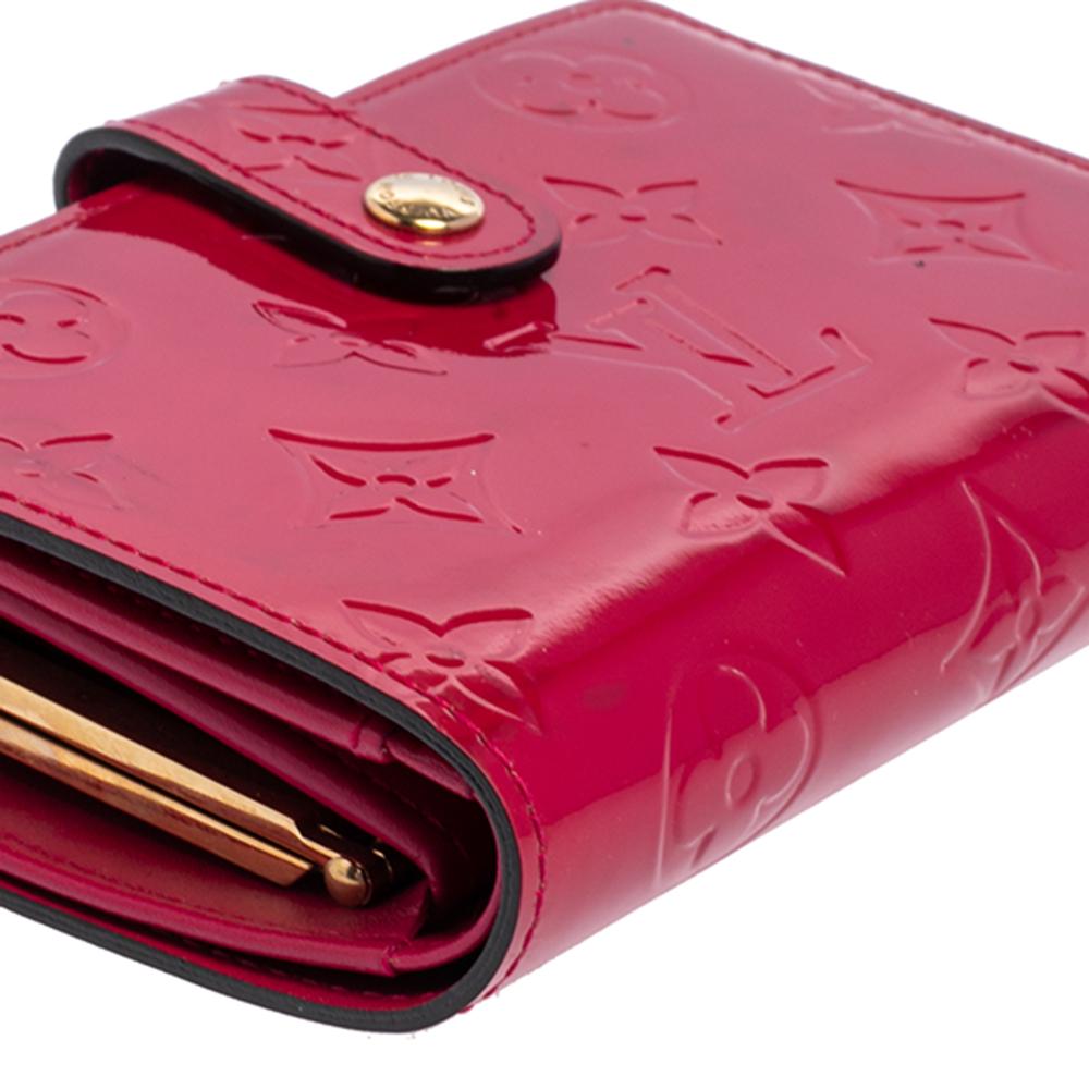 Women's Louis Vuitton Rose Pop Monogram Vernis Port Feuille Vienoise French Purse Wallet