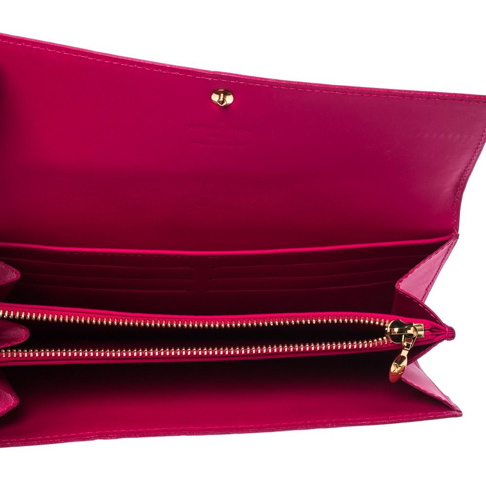 Red Louis Vuitton Rose Pop Monogram Vernis Sarah Continental Wallet