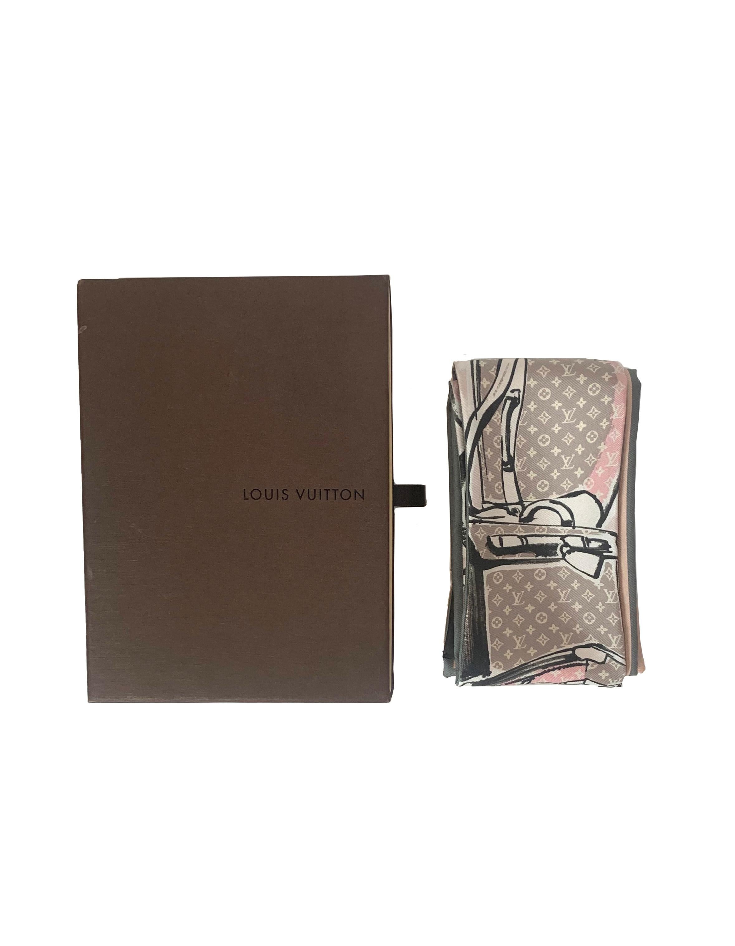 Brown Louis Vuitton Rose Poudre Monogram Trunks Bandeau Silk Scarf