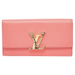Louis Vuitton Rose Tourmaline Taurillion Leather and Python Capucines Wallet
