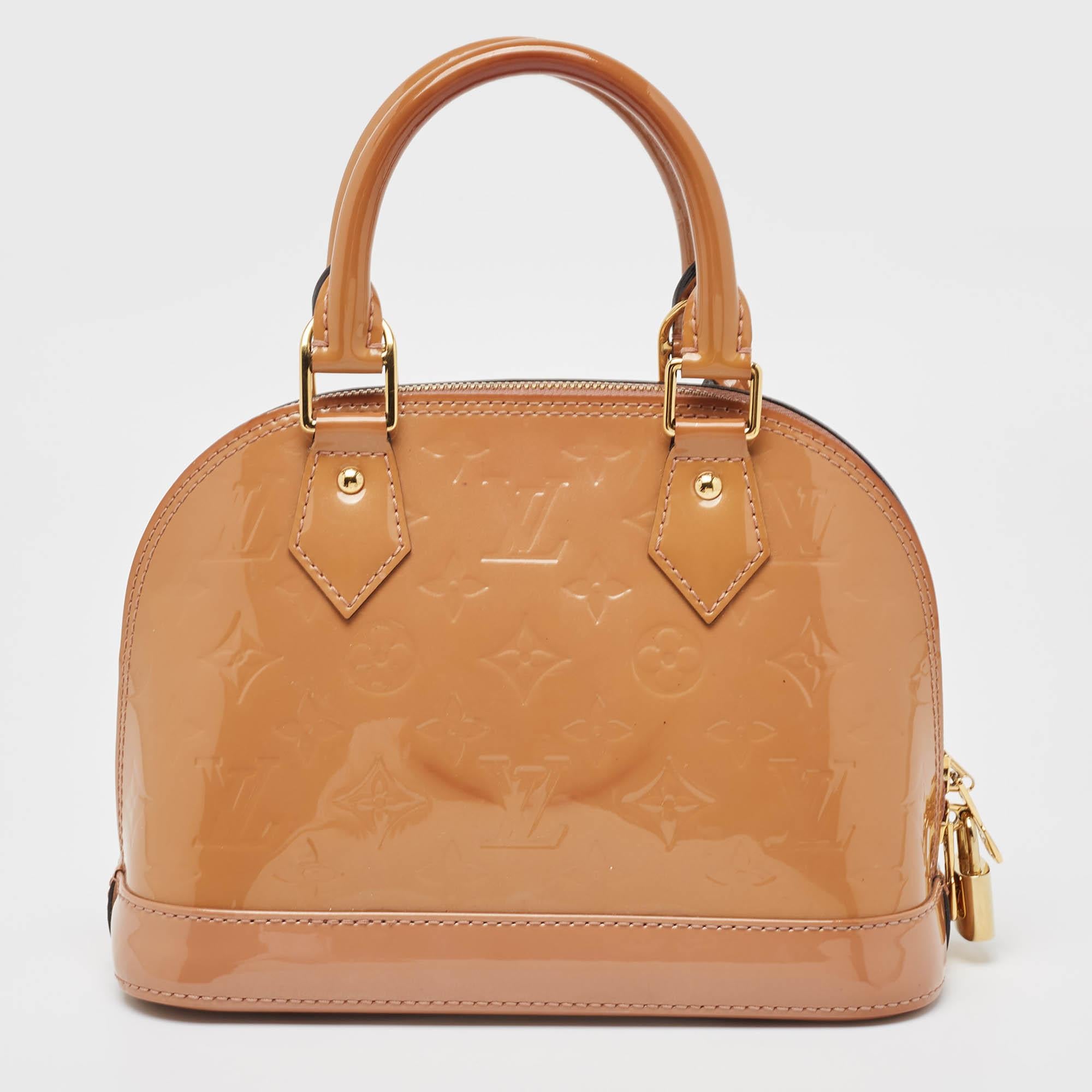 Louis Vuitton Rose Velours Monogram Vernis Alma BB Bag In Good Condition In Dubai, Al Qouz 2