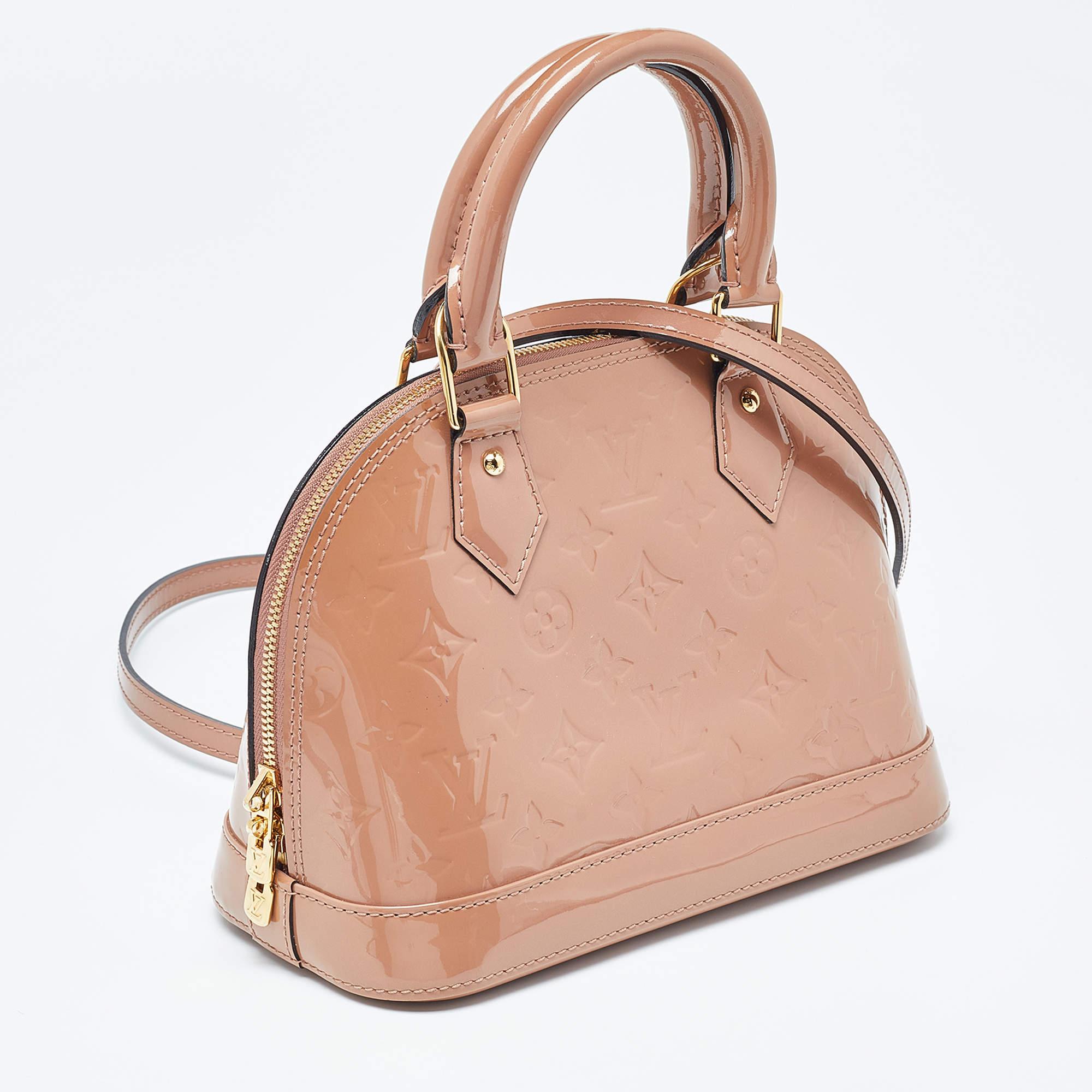 Louis Vuitton Rose Velours Monogram Vernis Alma BB Bag In Good Condition In Dubai, Al Qouz 2