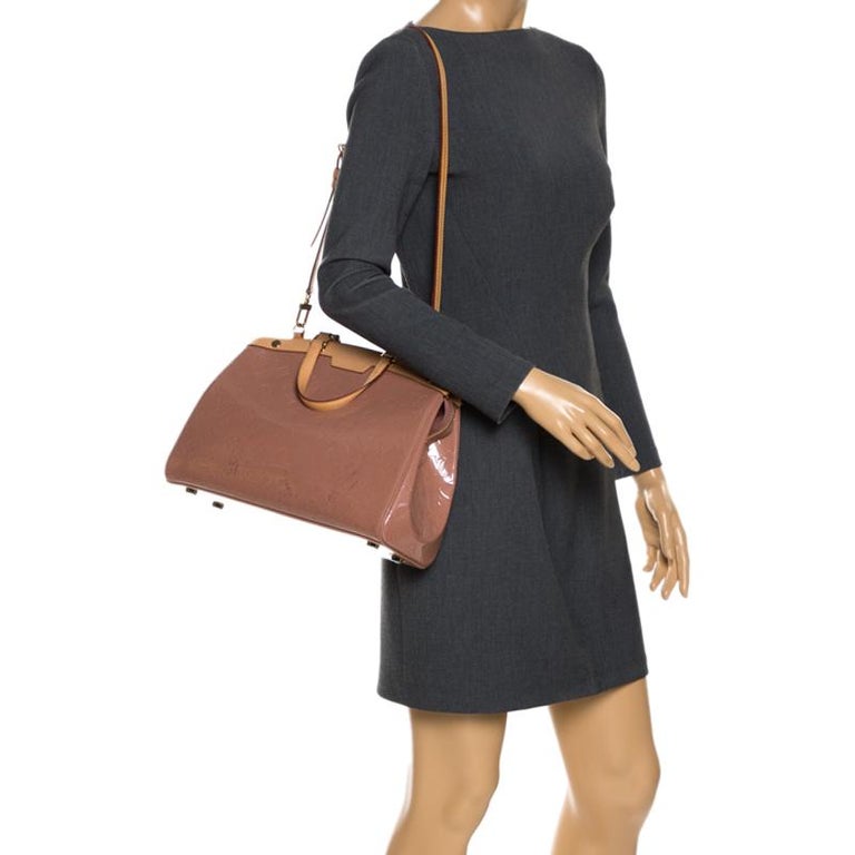 Louis Vuitton Monogram Vernis Brea MM Hand Bag Patent Leather Rose Velour  EUC