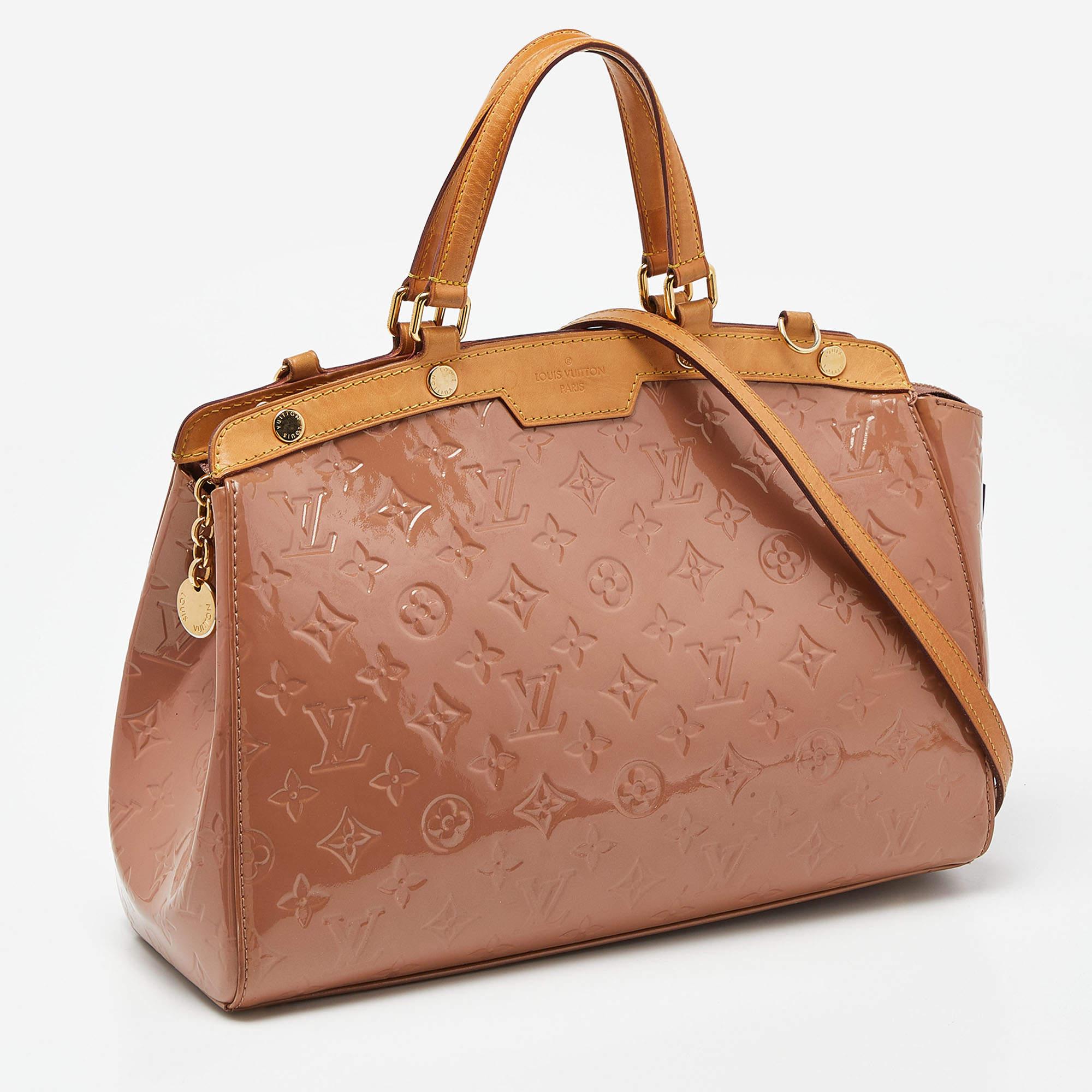 Women's Louis Vuitton Rose Velours Monogram Vernis Brea MM Bag For Sale