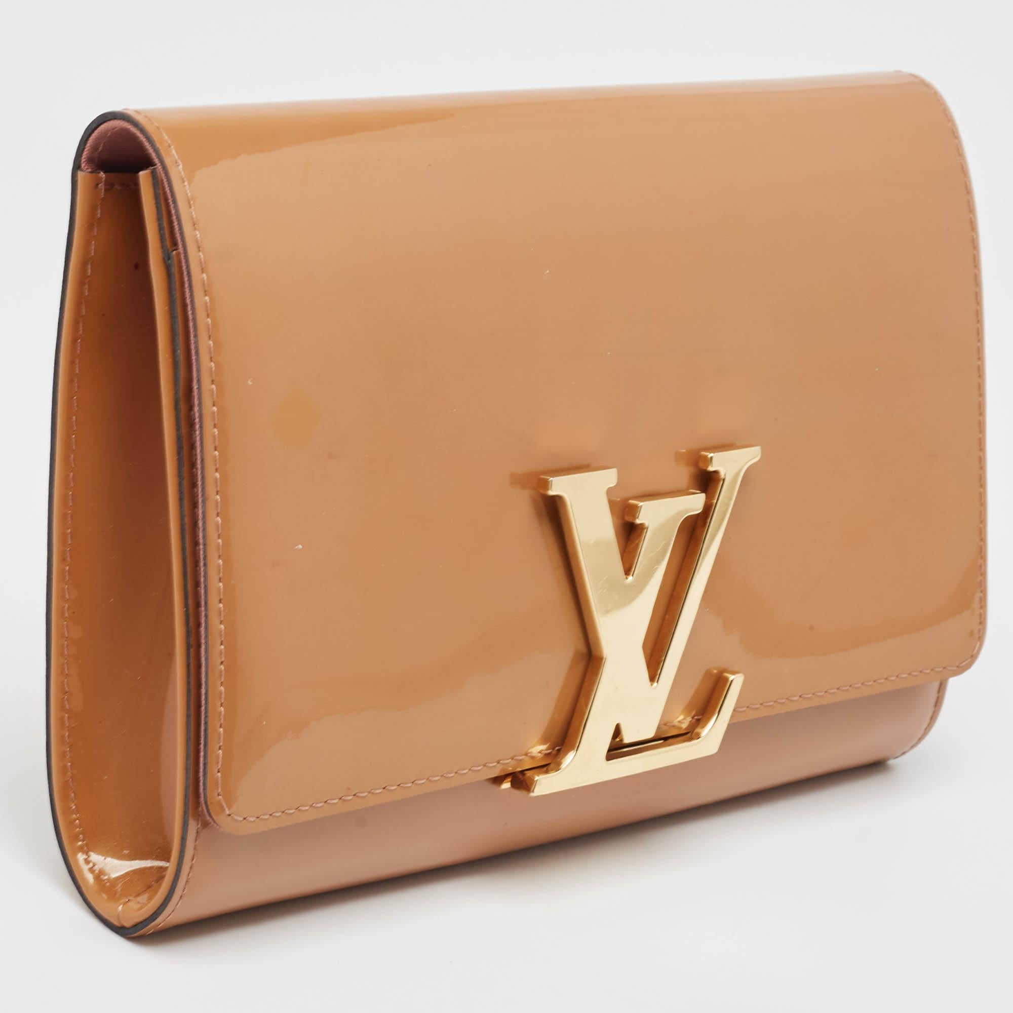 Orange Louis Vuitton - Pochette Louise en cuir verni rose