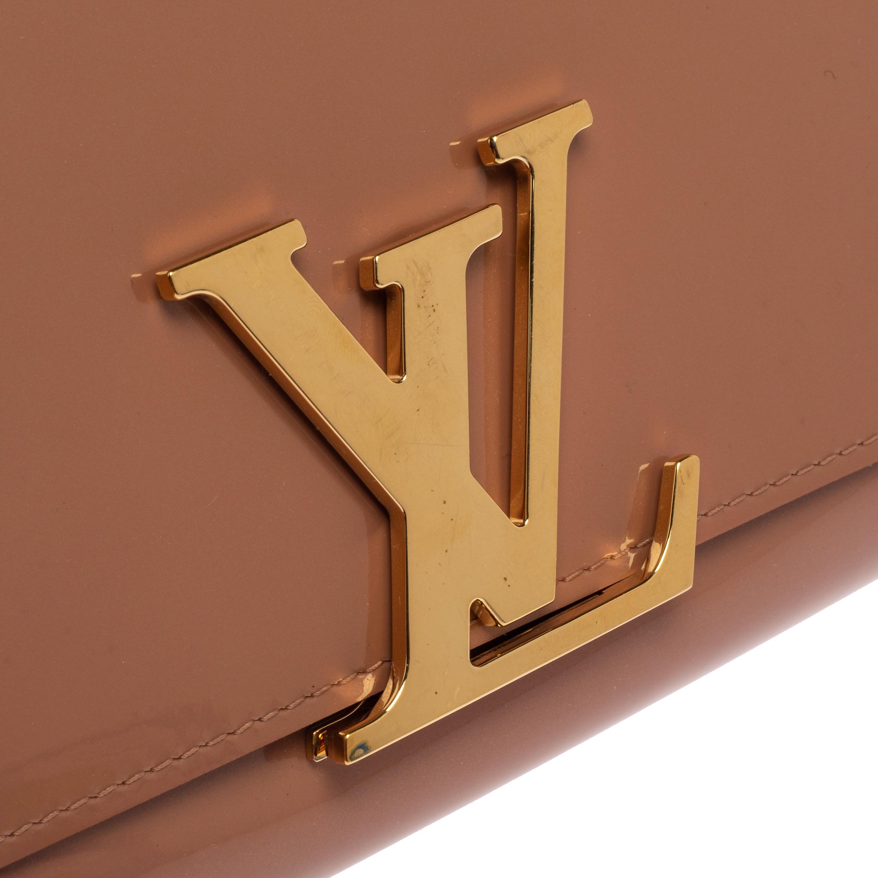 Brown Louis Vuitton Rose Velours Patent Leather Louise Clutch