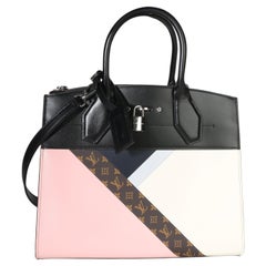 Louis Vuitton Rose White Navy Calfskin Monogram Tape City Steamer MM