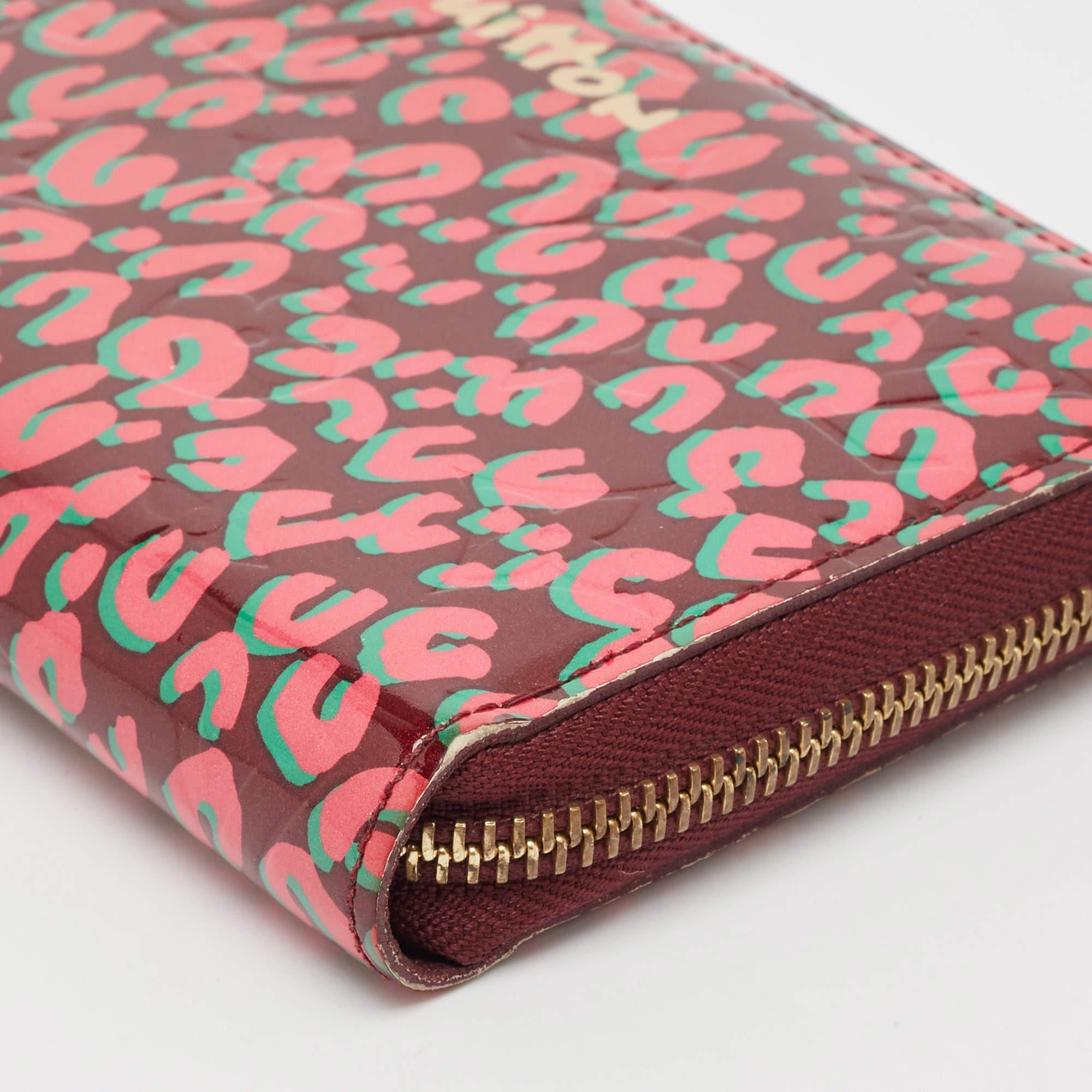 Louis Vuitton Rouge Fauviste Monogram Vernis Leopard Zippy Wallet For Sale 4